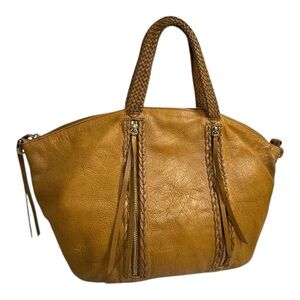 Vintage Christopher Kon Pebbled Leather Satchel Shoulder Bag Tan Braided 16x12x6